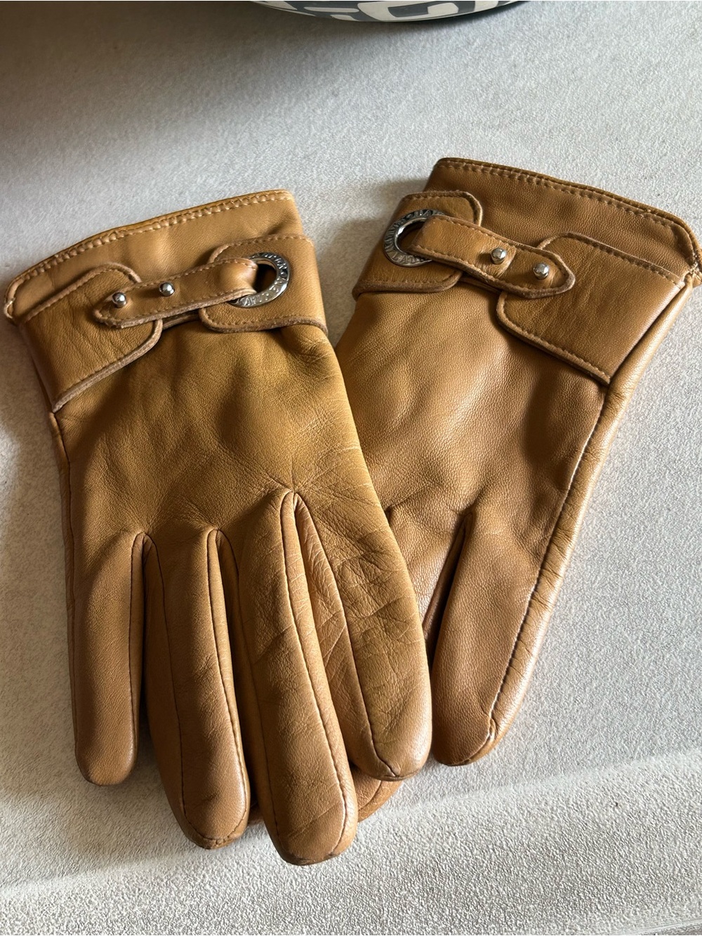 Lauren Ralph Lauren Equestrian Horsebit Leather Driving Gloves Cognac Camel •Med